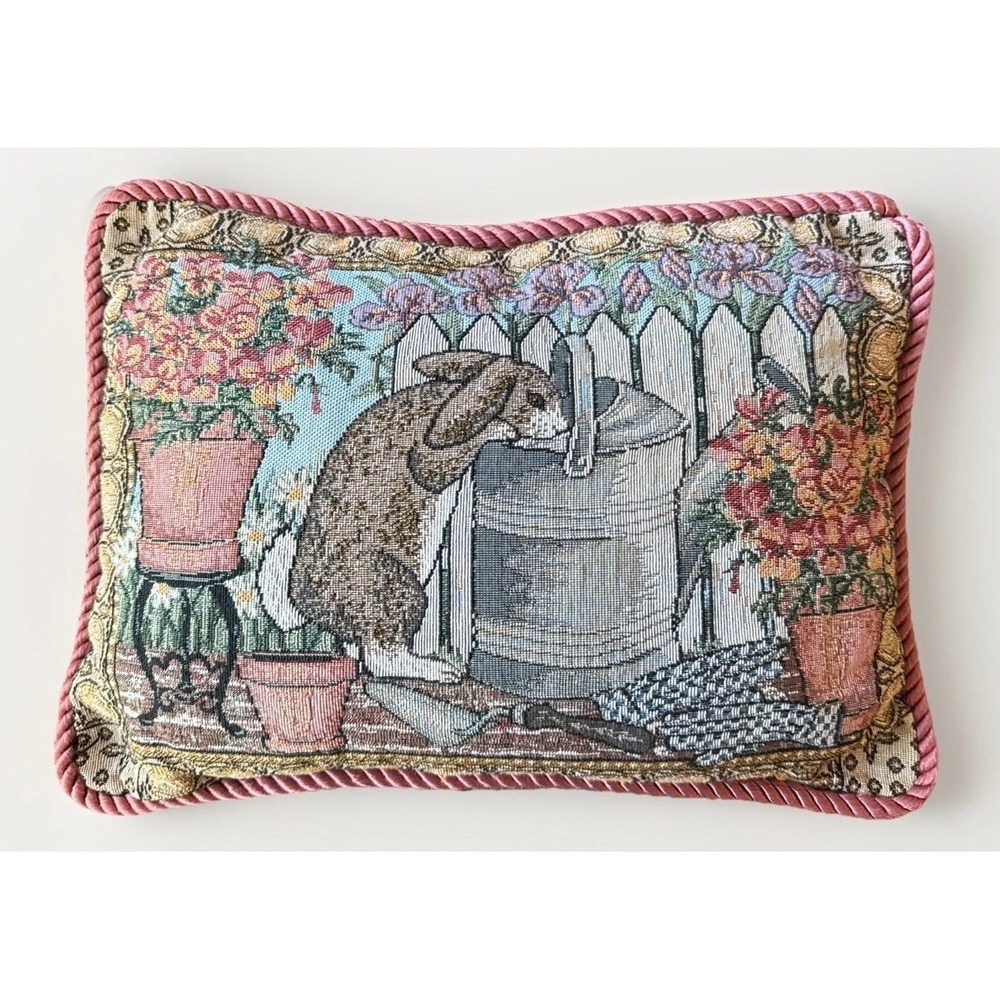 Accent Pillow Bunny Rabbit Rectangular 12 x 16 Pink Edge Nursery Easter Garden